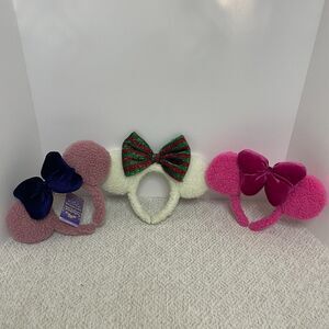 Sparkling Member Womens Fuzzy Sherpa Minnie Ears Headband with Bow Set of 3